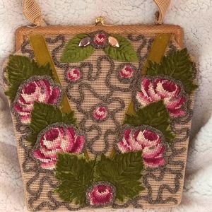 Antique Jolles Original Floral Applique Handbag